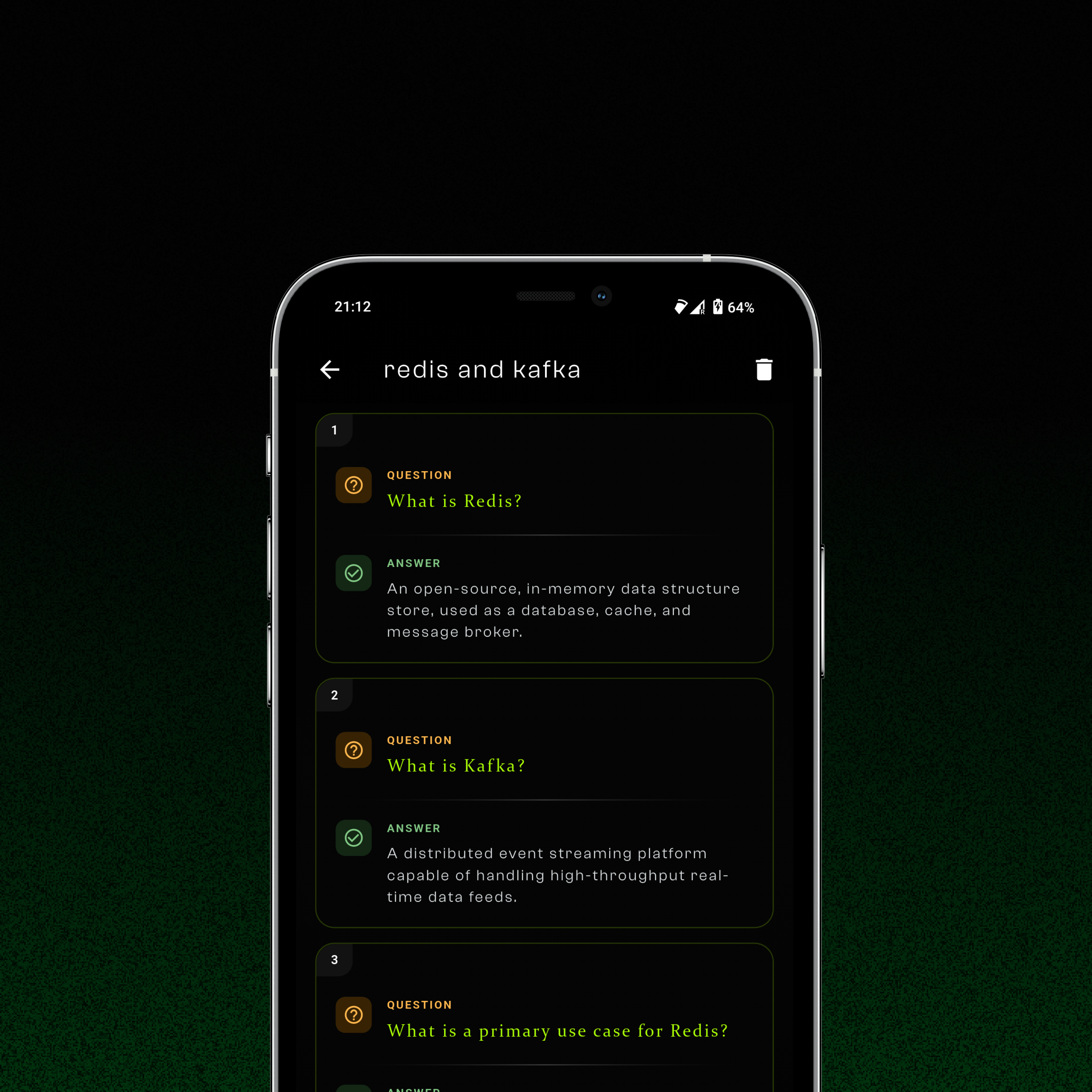 Quiz screen checking a written answer